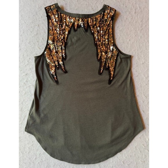 Express One Eleven Tops - Express One Eleven Women's Sequined Sequin Wings Tank Top Sleeveless Sz MED